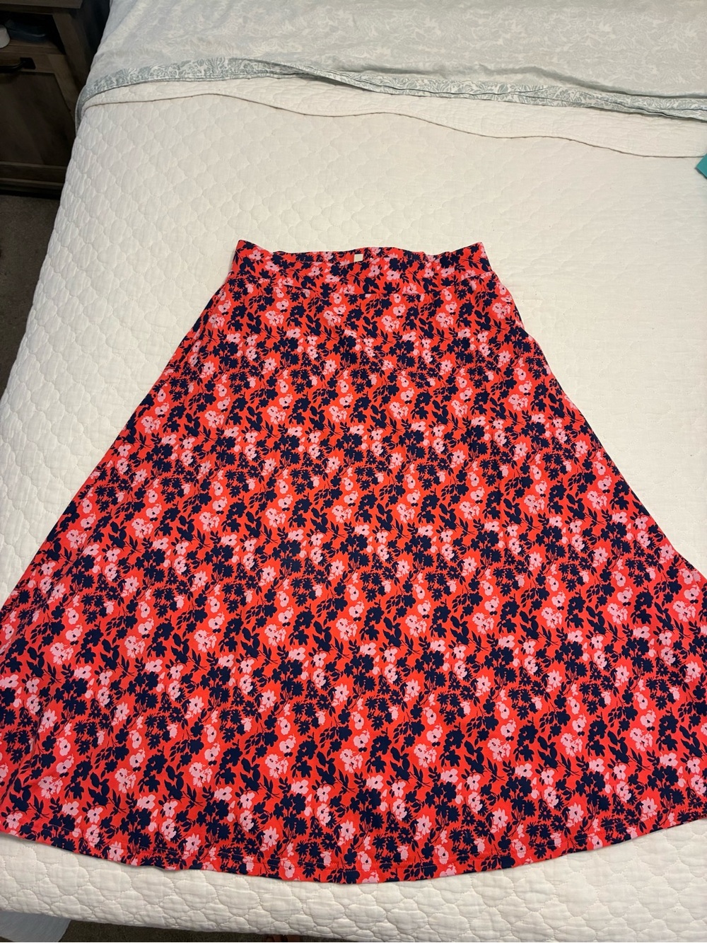 Pact Coral and Navy Floral A-Line Skirt